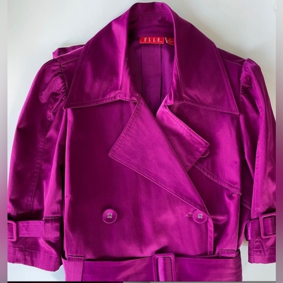 NWT ELLE Satin Trench Coat Dress in Magenta - Picture 6 of 10